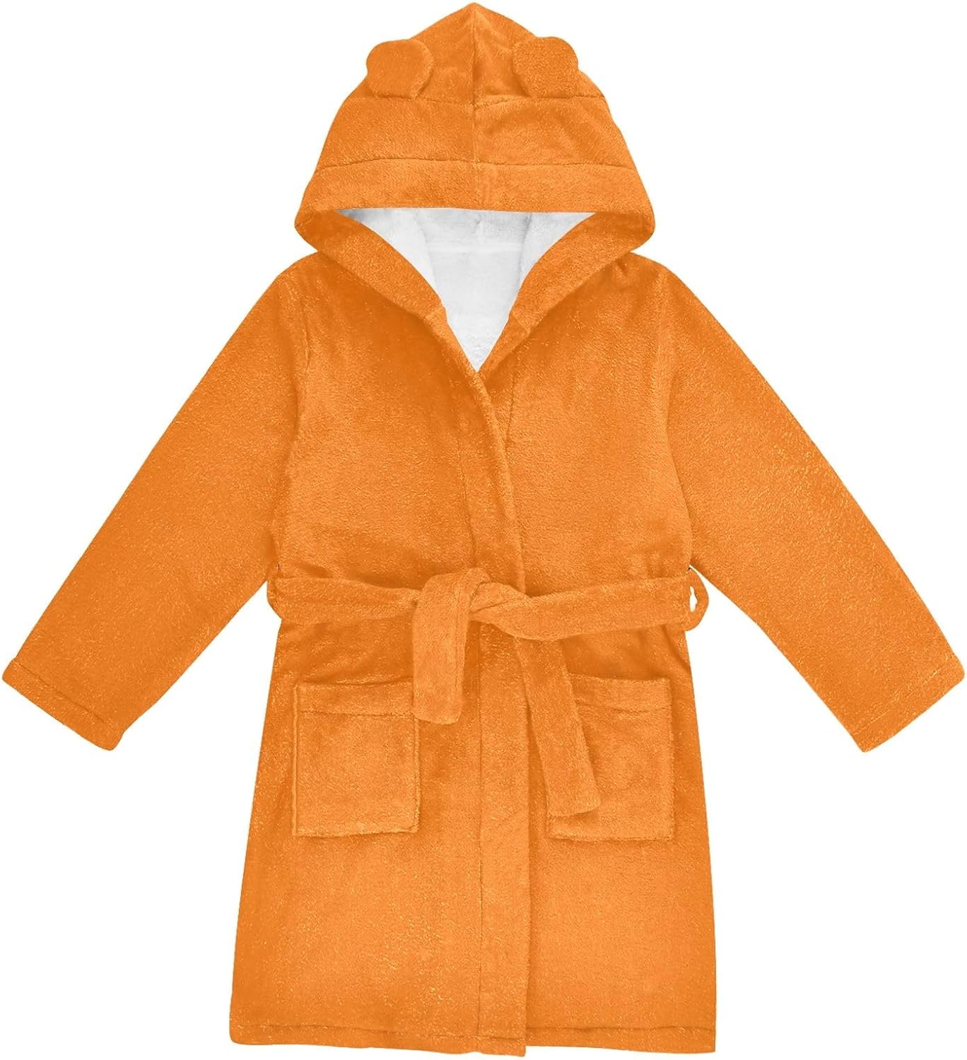 Sun Orange Kids Bathrobe, Plush Hooded Towel for Boys Girls, Soft Quick-Dry Microfiber Bath Robe