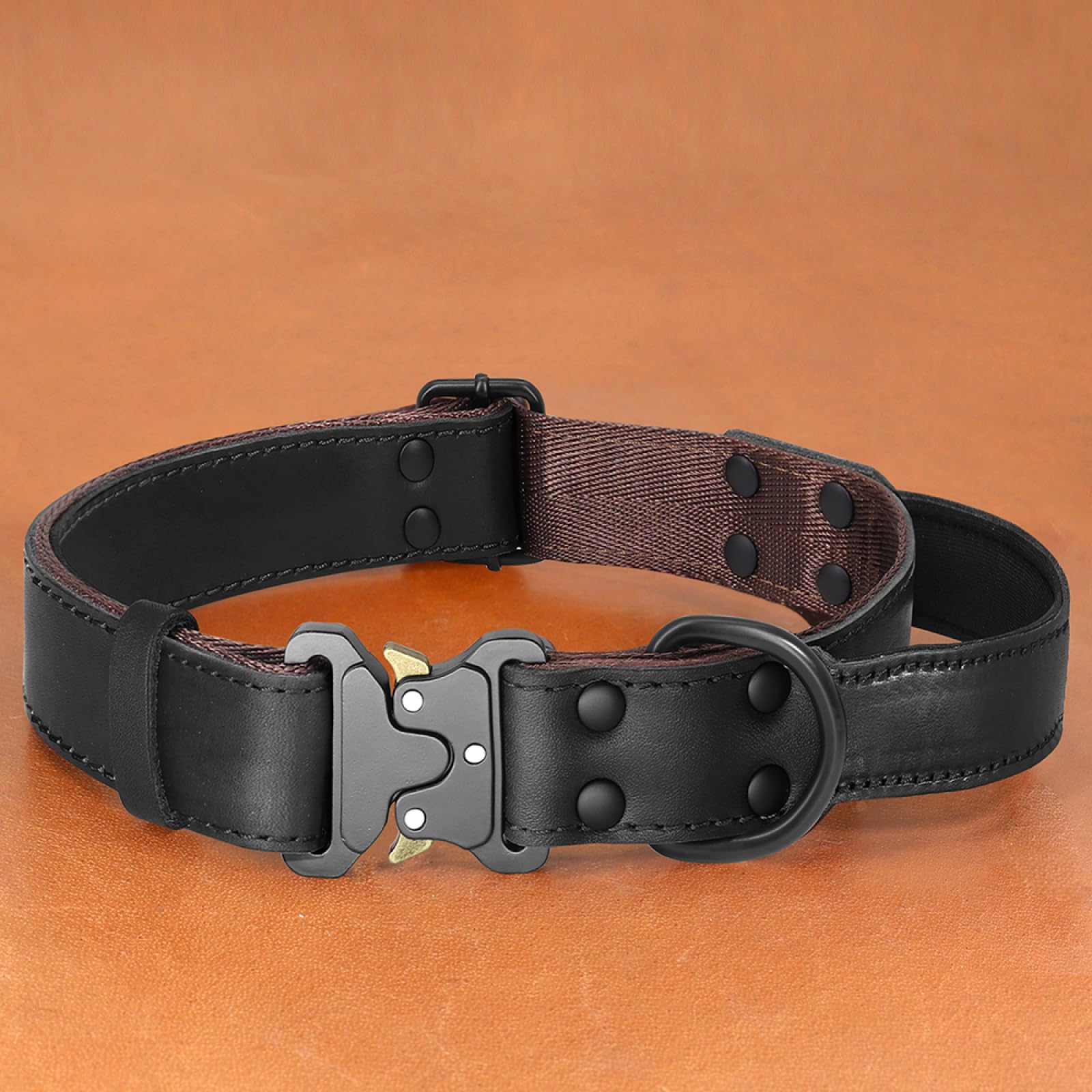 Soft Genuine Leather Dog Collar Durable Dog Collar With Harness Buckle Handle Dog Collar Medium And Large Dog German Shepherd Training Hunting Collar,Black,L