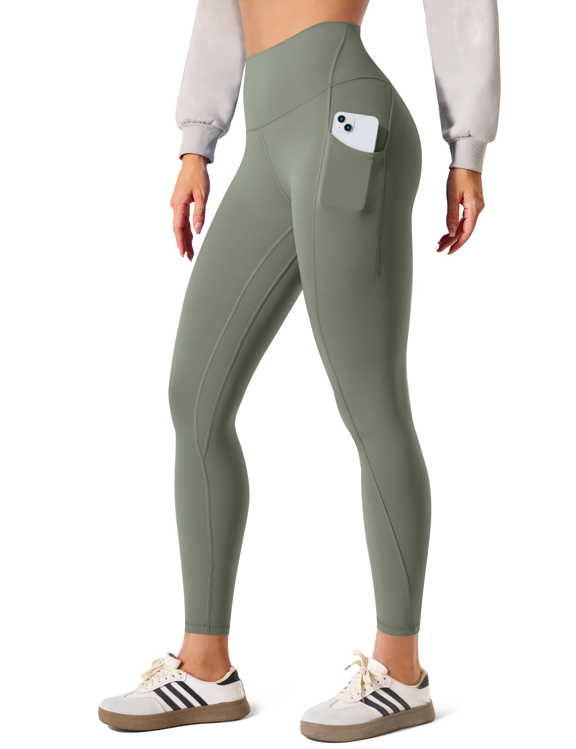 BAYDI Clouduxi Legging de sport, taille haute, pour femme, opaque, pantalon de yoga, de sport, avec poches, 64 cm