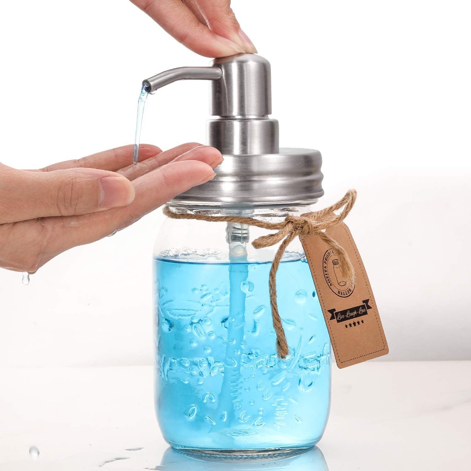 Mason Jar Bathroom Accessories Set 4 - Mason Jar Soap Dispenser & 2 Apothecary Jars & Toothbrush Holder - Rustic Farmhouse Restroom, Bathroom, Home Decor Clearance Organizer - Brushed Nickel (Silver) : Everything Else
