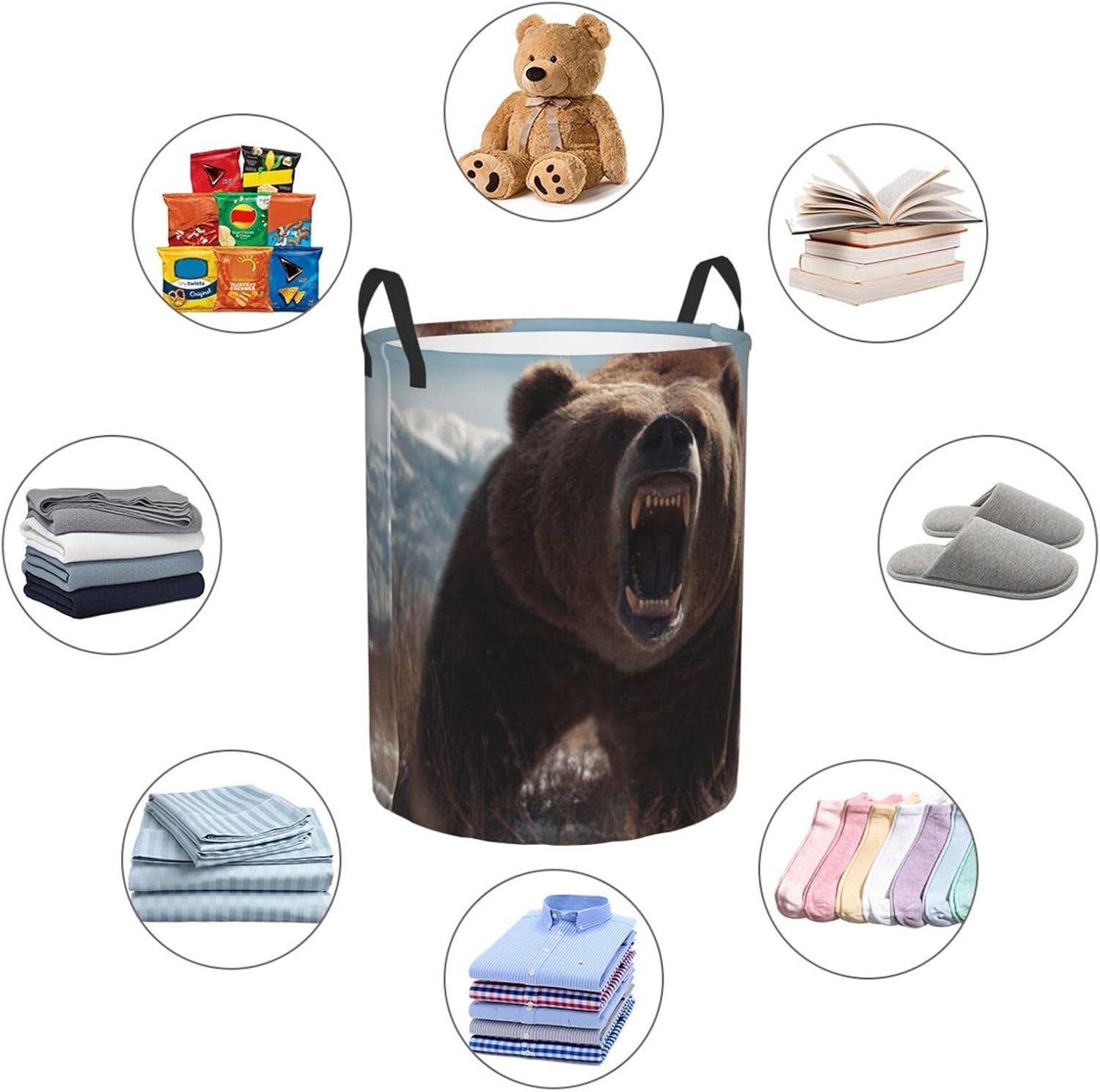 Laundry Basket Waterproof Laundry Hamper for Bathroom Roaring bear Laundry Baskets Circular Storage Basket with Handles Lightweight Dirty Clothes Hamper for Bedroom Dorm