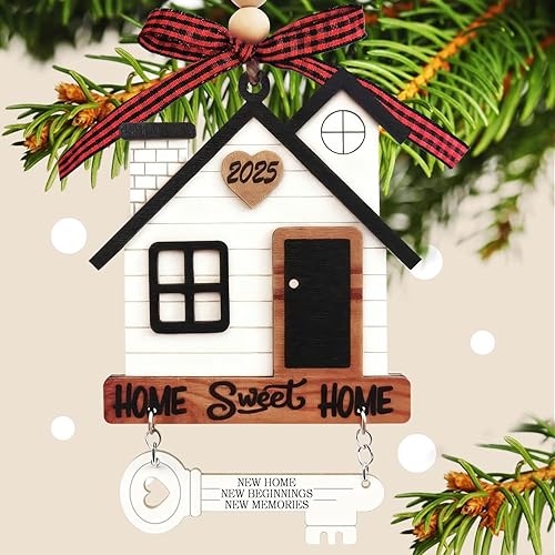Vista 5 de Nuevo adorno para el hogar, regalos de inauguración de la casa para mujeres, nuevo comienzo, adorno de Navidad de madera First Sweet Home 2025 Kinds