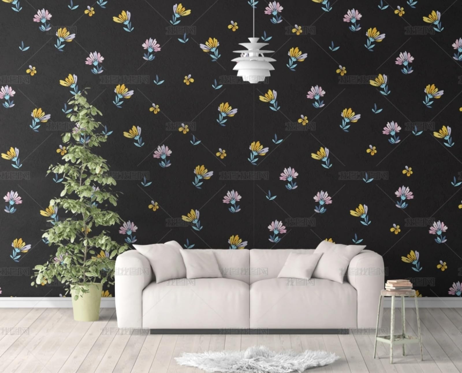 Papier peint adhésif pour meuble vinyle imperméable noir motif rétro