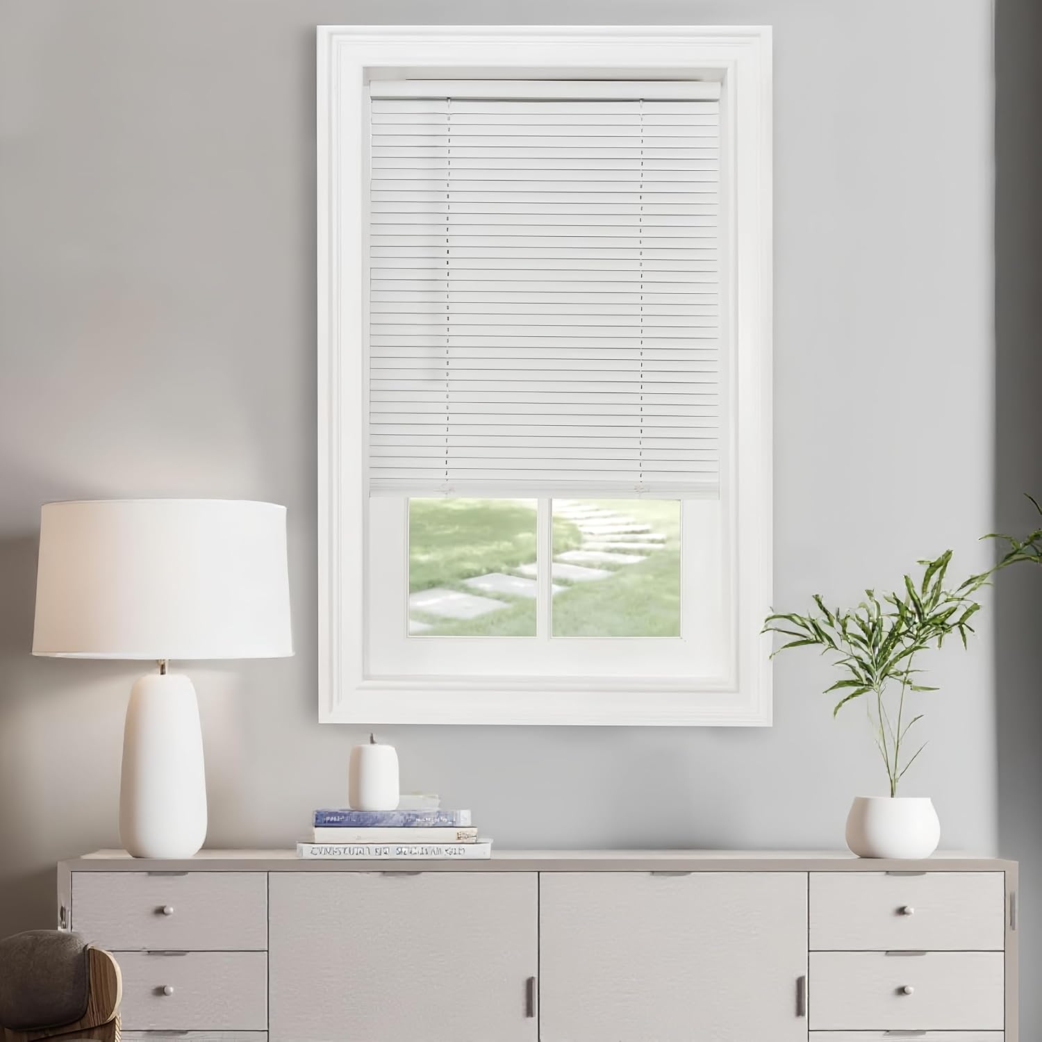 1-Inch Cordless Aluminum Mini Blinds for Windows - Indoor, Venetian, Horizontal Design, Ideal for Camping, Door Curtains, in Elegant White 94" Wx72 H