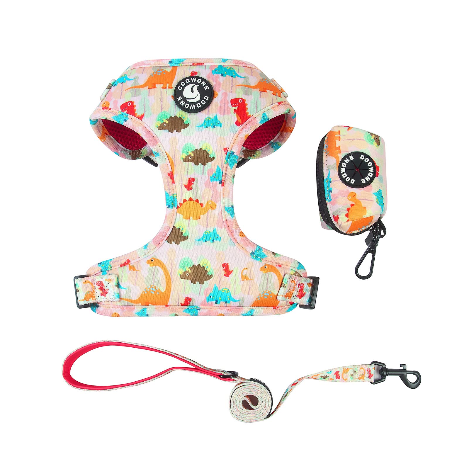 Dog Harness and Leash, Poop Bag Holder 3 Sets, Easy Walk No Pull Adjustable Puppy Cat Vest Harness with Soft Mesh Padded
