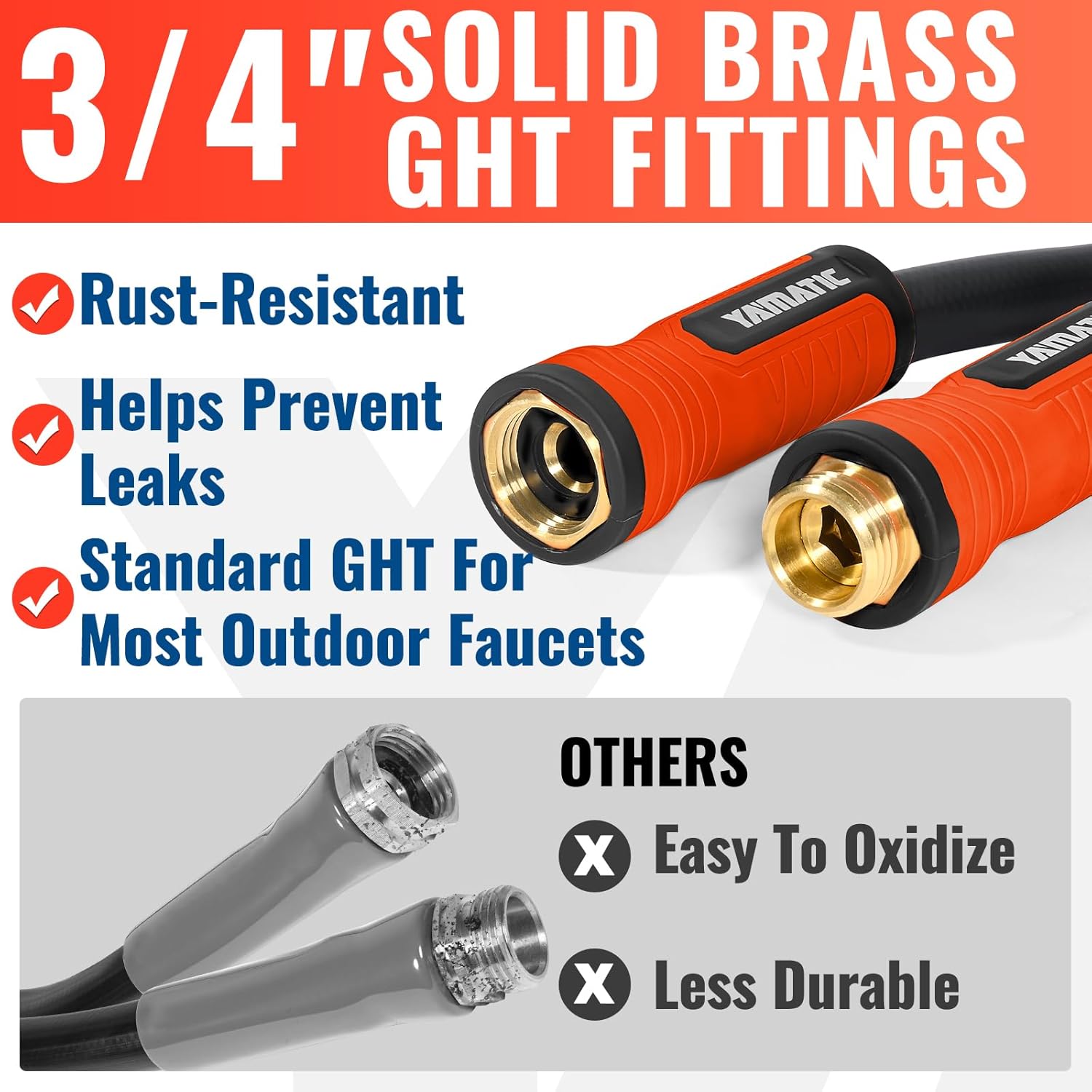 YAMATIC 100FT 5/8" Garden Hose, 300 PSI Kink-Resistant Water Hose with 360° Swivel Connector & 3/4" Brass GHT Fittings, Flexible All-Weather Outdoor Hose for Yard, Lawn, Garden & Driveway