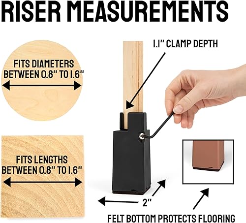 Miniatura 3 de Goods4U Elevadores de muebles negros de 4 pulgadas  Perfecto para el dolor de rodilla  Solo para piernas de 0.8 a 1.6 pulgadas de grosor, 100%