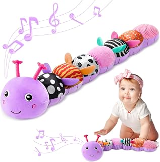 AWOTOY Baby Toys 0-6-12 Months Musical Caterpillar Plush Stuffed Animals | Infant Toys Tummy Time Teething Activity with Crinkle and Rattle Baby Sensory Toys Boy Girl Birthday Shower Gifts for Newborn