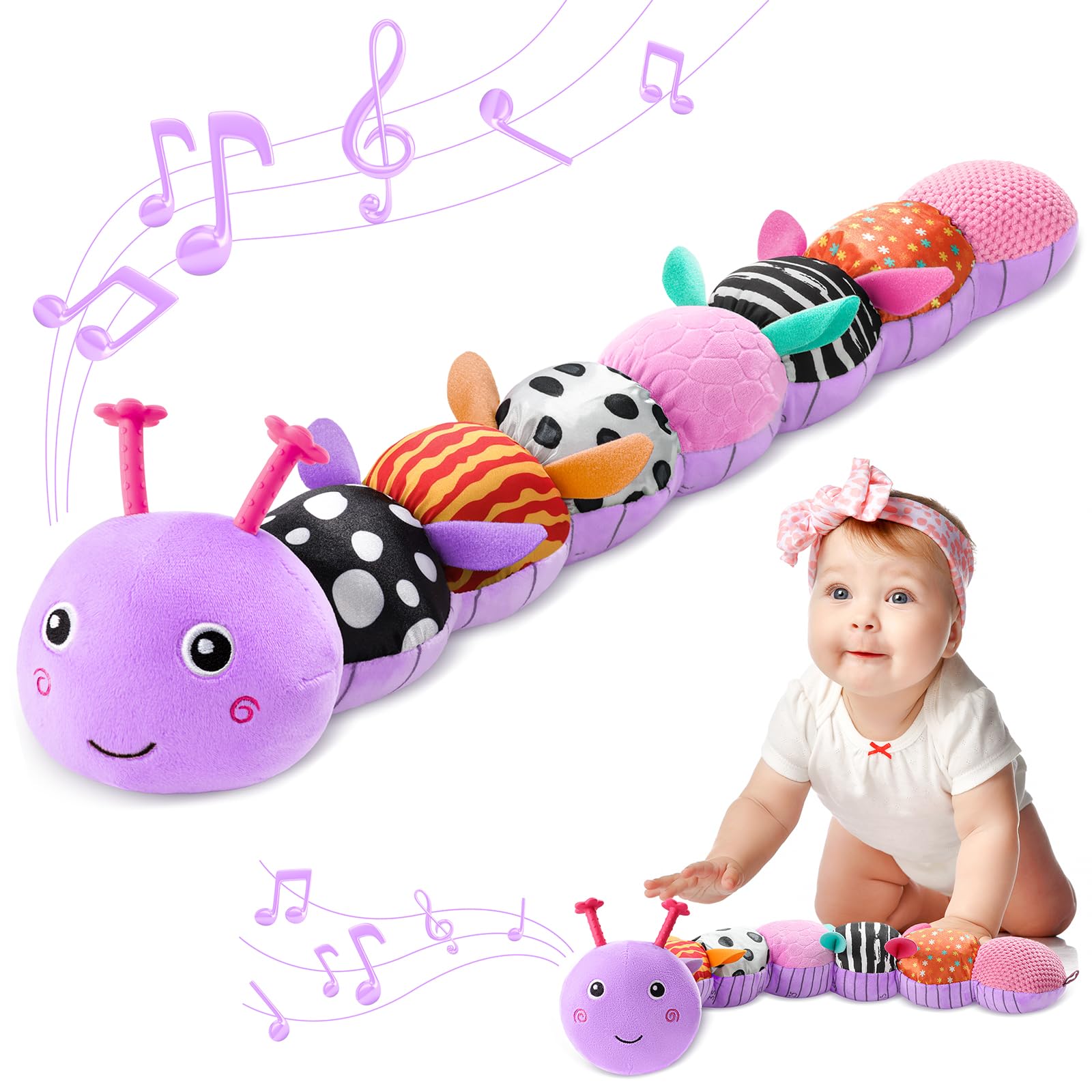 AWOTOY Baby Toys 0-6-12 Months Musical Caterpillar Plush Stuffed Animals