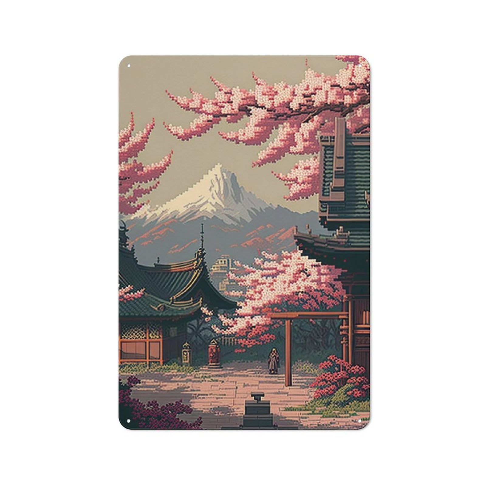 Junmoney Cherry Blossom Japan Vintage-Inspired Tin Sign 30X20cm For Café Or Restaurant, For Cooler-Month Interiors With Vintage Character