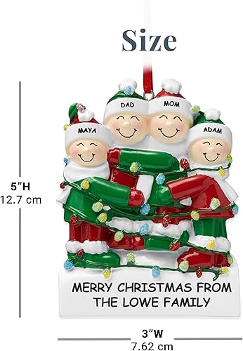 Miniatura 5 de Let's Make Memories Adorno de Navidad personalizado, adorno familiar enredado en luces, Navidad 2024, resina grabada con láser, 10 personas