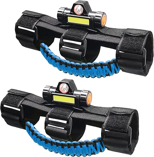 Savadicar - 2 asas de agarre para barra antivuelco con luz LED, asas de agarre para vehículo, accesorios de interior, color azul