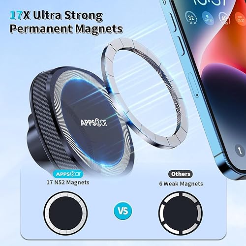 Miniatura 9 de APPS2Car Soporte magnético para automóvil, soporte magnético para teléfono, para salpicadero, parabrisas, iPhone compatible con iPhone 15, 14, 13,