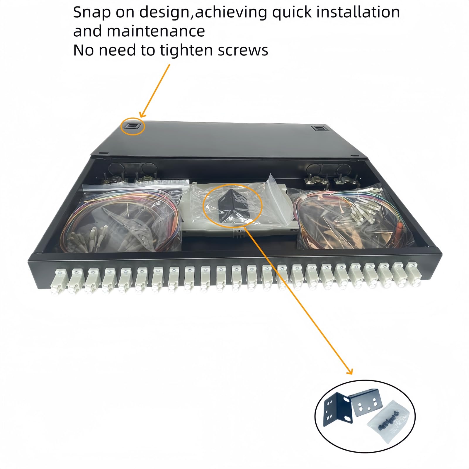 TXWTXPJ-24-Port LC Duplex OM2 Multimode Fiber Enclosure, 48-Core Rack Mount Enclosure with Splice Trays & Couplers & Pigtails for High-Speed Networks
