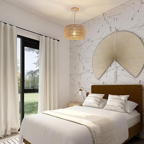 Miniatura 8 de Lámpara colgante de ratán para techo, lámpara bohemia de montaje empotrado, lámpara colgante de 12.99 pulgadas, pequeña pantalla de lámpara tejida,