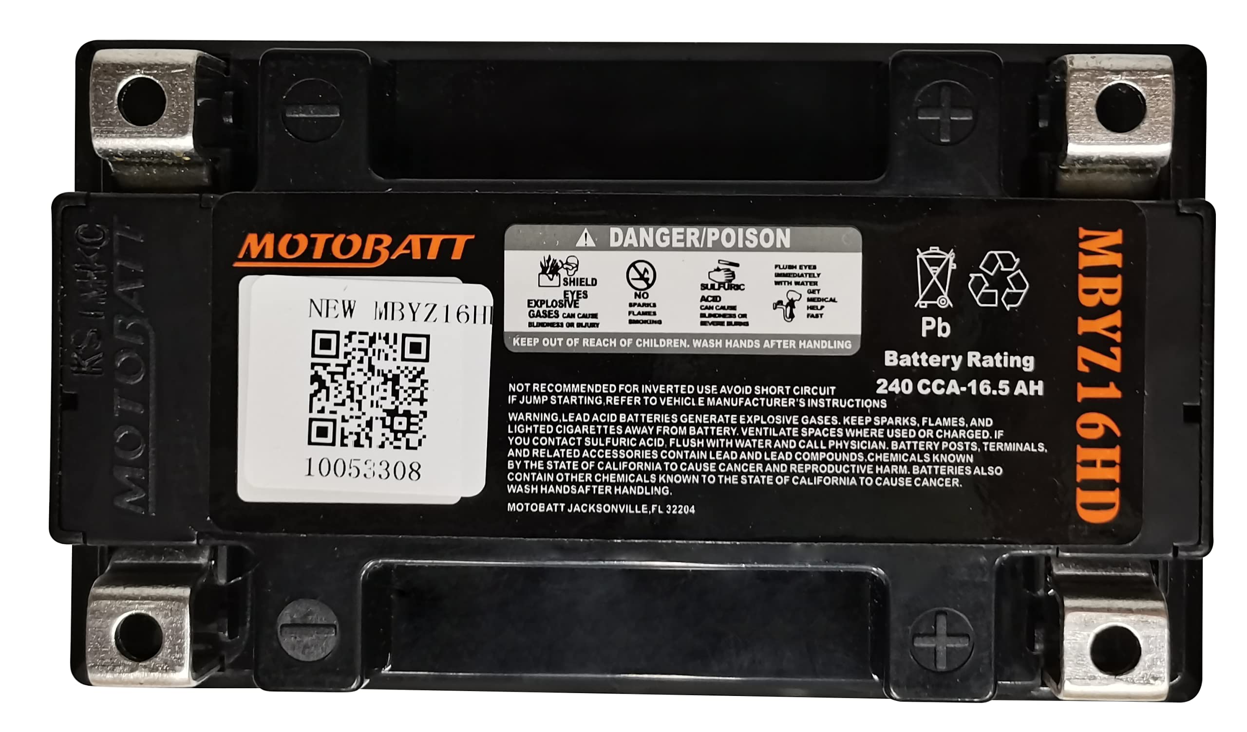 MOTOBATT - Batteria Moto AGM MBYZ16HD | 12V 16.5Ah 240CCA | Sigillata Attivata in Fabbrica | Compatibile con YTX14, YTX14BS, e altri | Compatibile con Honda, Yamaha, Kawasaki, Suzuki, BMW e tutti