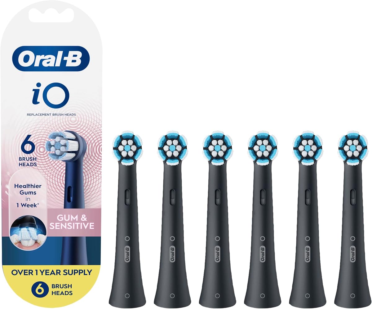 Oral-B iO Gum & Sensitive cabezales de repuesto, cabezales de cepillo de dientes eléctrico, negro, 6 unidades
