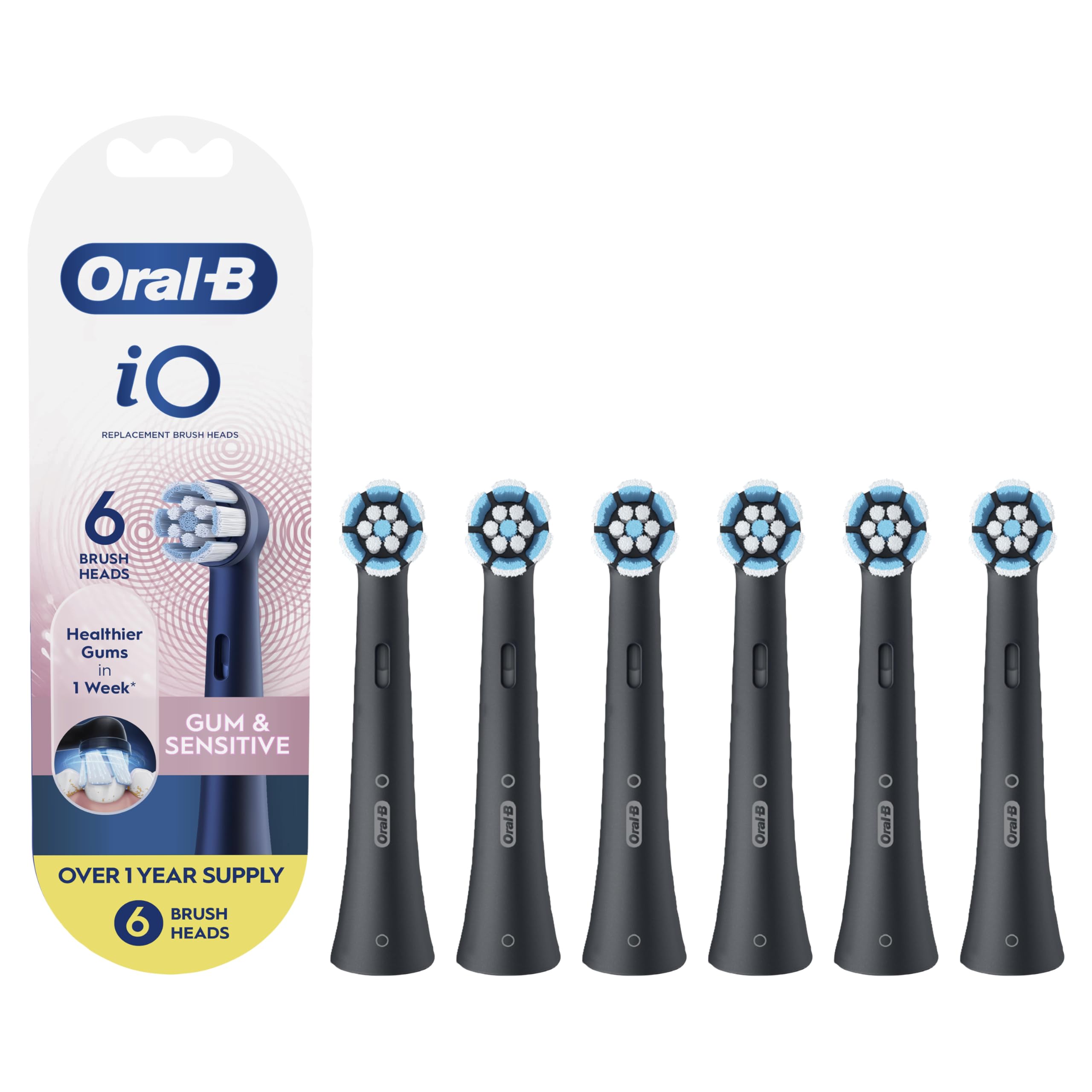 Oral-B iO Gum Sensitive Replacement Heads Electric Toothbrush Brush Heads Black 6 Count