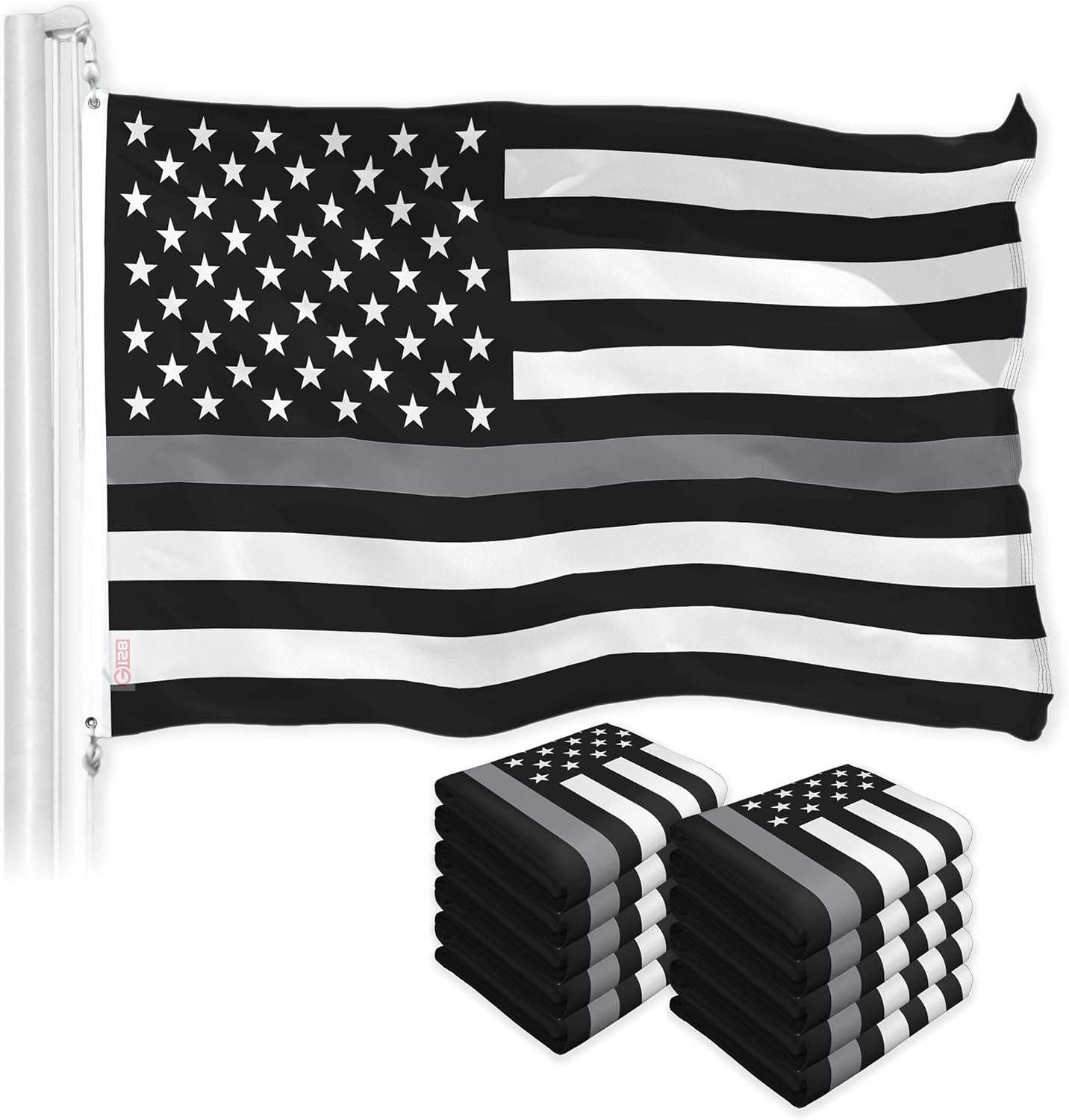G128 3 Pack: Thin Gray Line American Flag | 3x5 Ft | LiteWeave Pro Series Printed 150D Polyester | Duty and Honor Flag, Indoor/Outdoor, Vibrant Colors, Brass Grommets, More Durable Than 100D 75D Poly