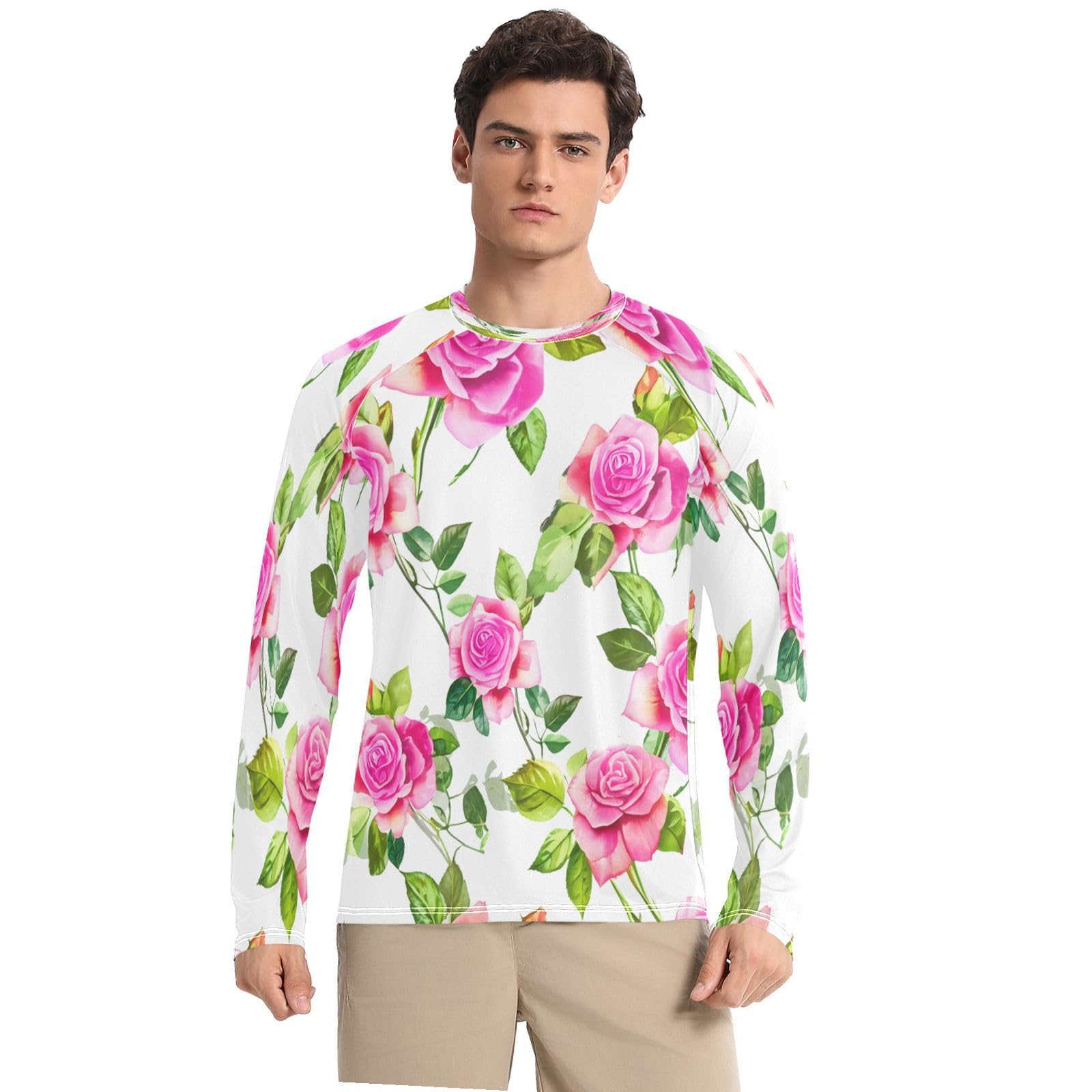 Watercolor Roses Men's Sun Protection Shirts UPF 50+ Long Sleeve UV Rash Guard Quick Dry Swim Shirts-image-32