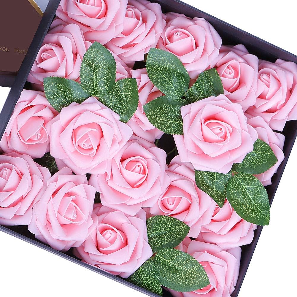 Egles Artificial Flower 20pcs Fake Flowers with Stems, Pink Rose for Gif DIY Wedding Centerpieces Arrangements Birthday Home Party Bouquets Decor