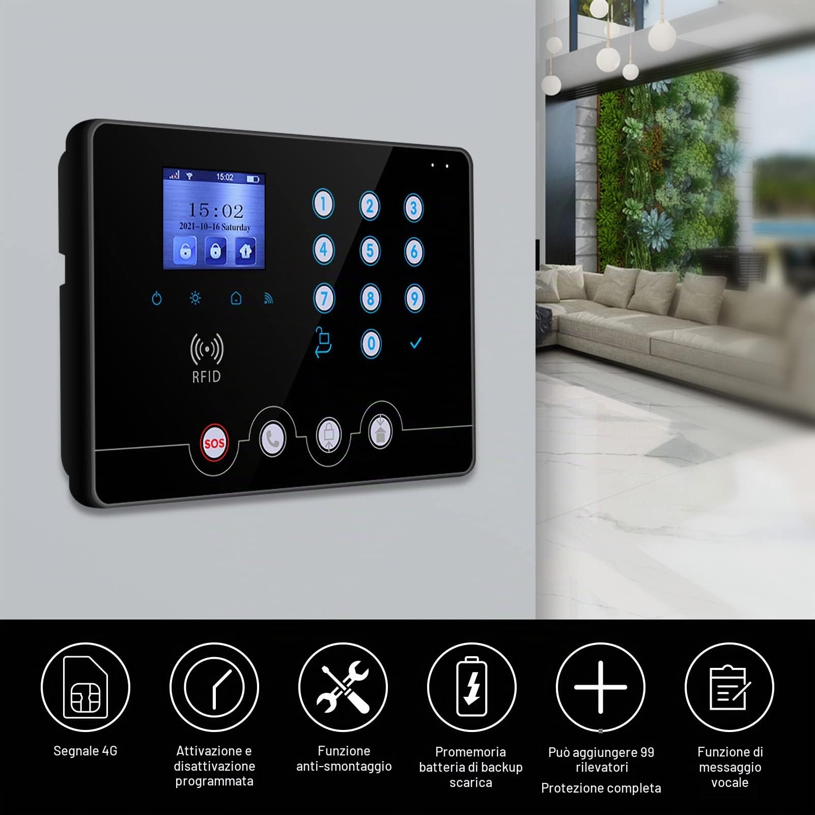 Wolf Guard italiano WiFi 4G kit sistema di allarme di sicurezza domestica senza fili W4Q-W06 in italiano, Tuya Smartlife APP Alexa, con sirena solare, sensori di porta, rilevatore di movimento