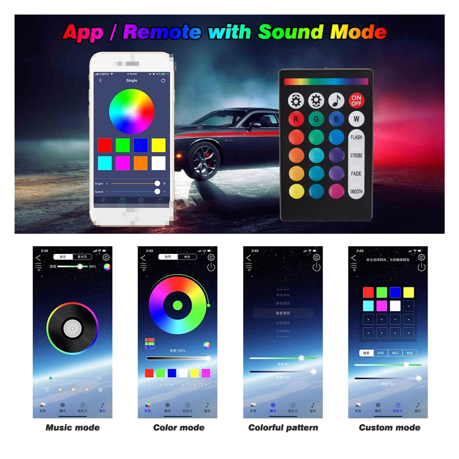 Kit de luces de techo LED RGB de fibra óptica en forma de estrella Luces de estrella del techo de la decoración del techo del coche LED 6W Bluetooth / Aplicación rf Control remoto Rgb Kit de sensores