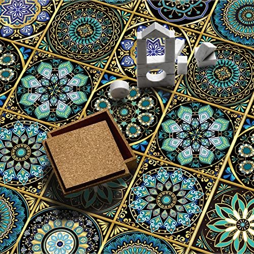 20Pcs Tile Stickers Bronze Green Mandala Style Wall Stickers for Kitchen Bathroom Self Adhesive Tiles Stickers 15×15cm Walls Fireplace Stickers Victorian Artdeco DIY