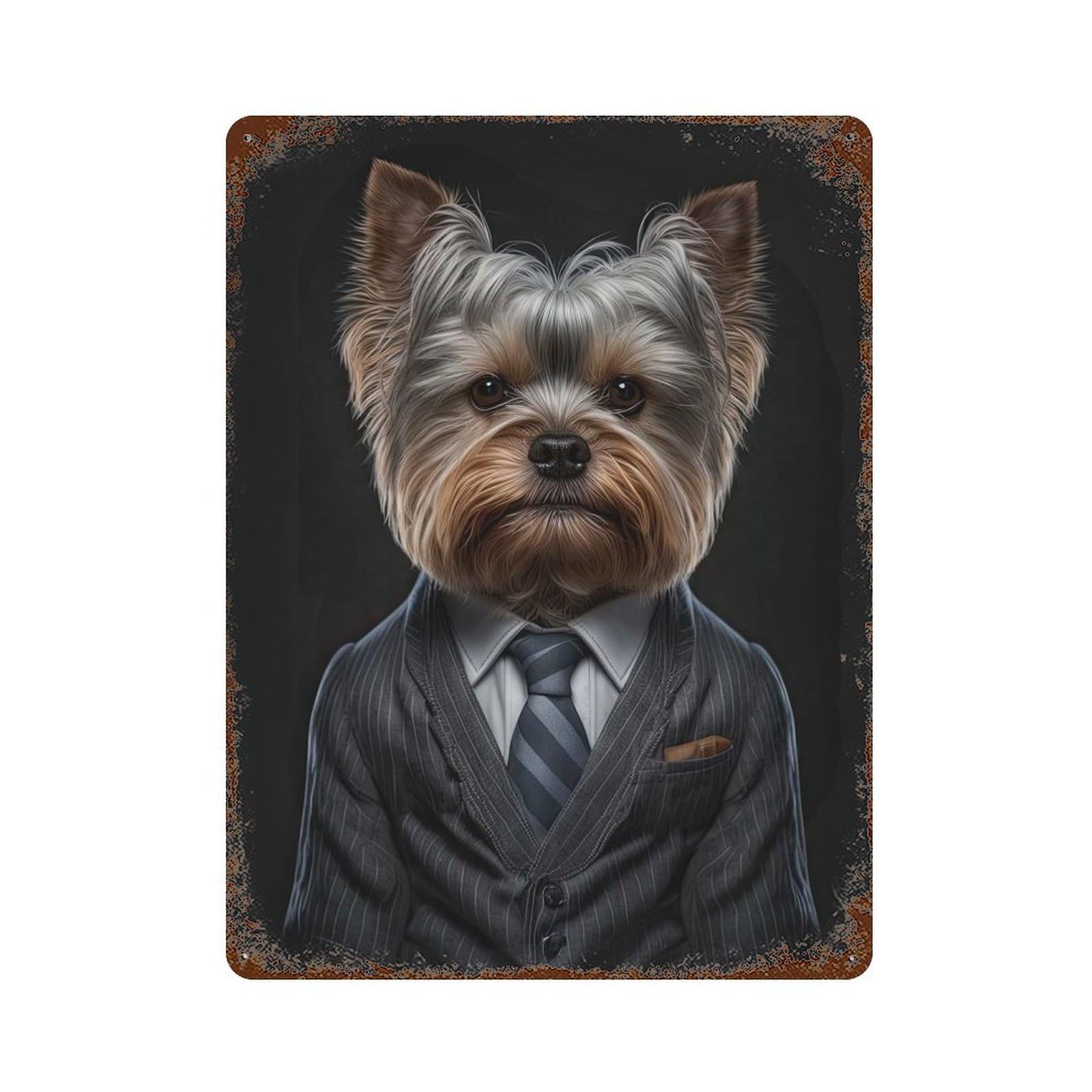 Yorkshire Terrier Men Suit Decorative Tin Sign 15.7"x11.8", for Bistro, Counter And Cafe Decor, Novelty Wall Decor