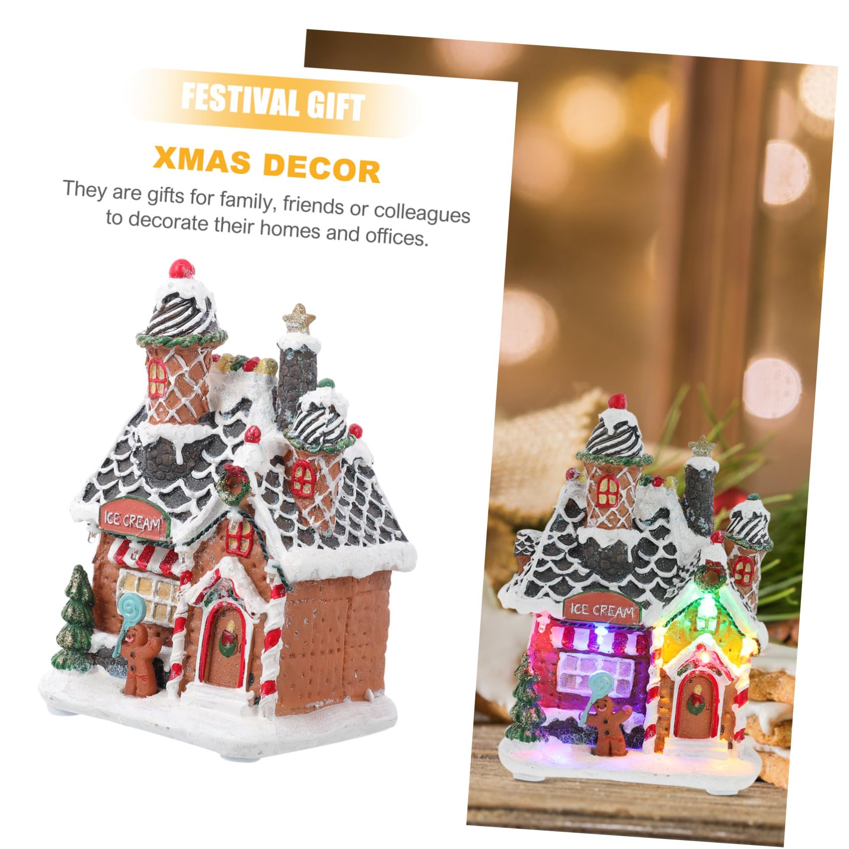 Adorno Navideño Casa Luminosa de Resina Luz LED para Escritorio y Oficina Adorno Navideño Acabado Diseño Detallado