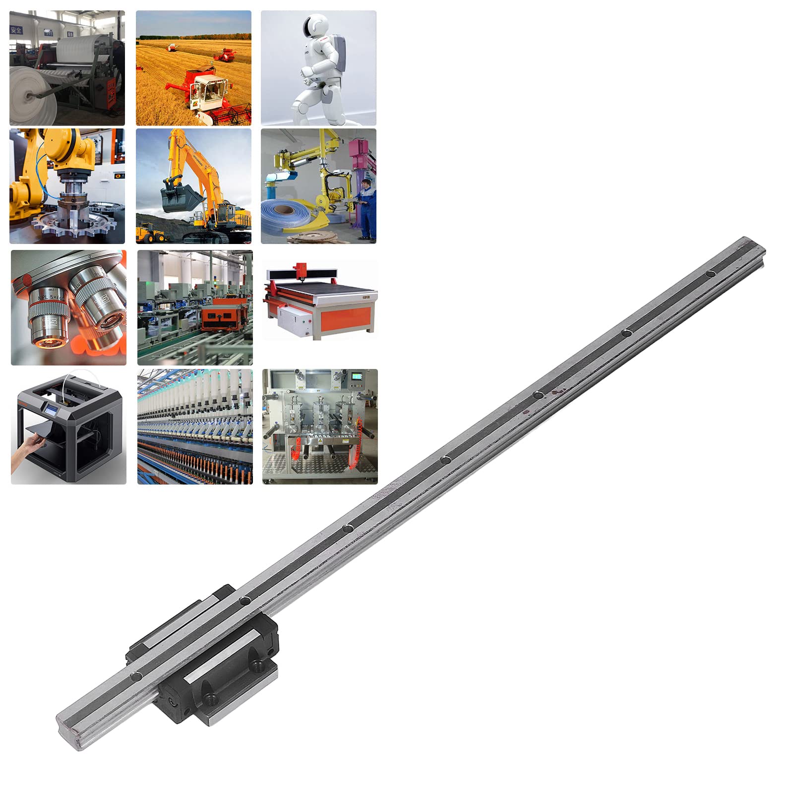 Kit Guida Lineare, Kit Guida Lineare e Cuscinetti con Blocchi di Scorrimento, Blocco Cuscinetti a Blocco Quadrato in Acciaio per Stampanti 3D (350mm)