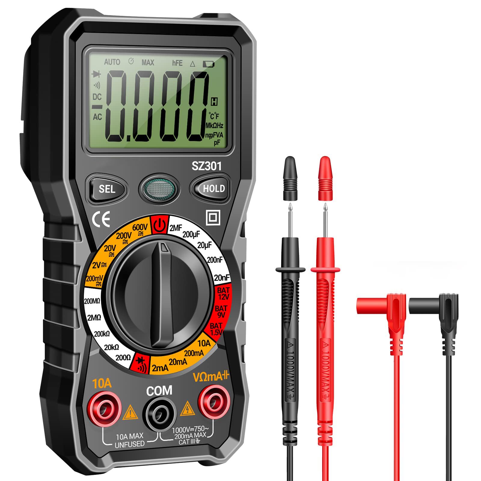 TERRIFI Digital Multimeter with Case, Measures DC/AC Voltage, Current, Resistance, Continuity, Diodes, Ohm Volt Amp Meter, Electric Tools for Household Outlets, Automotive Battery Testing