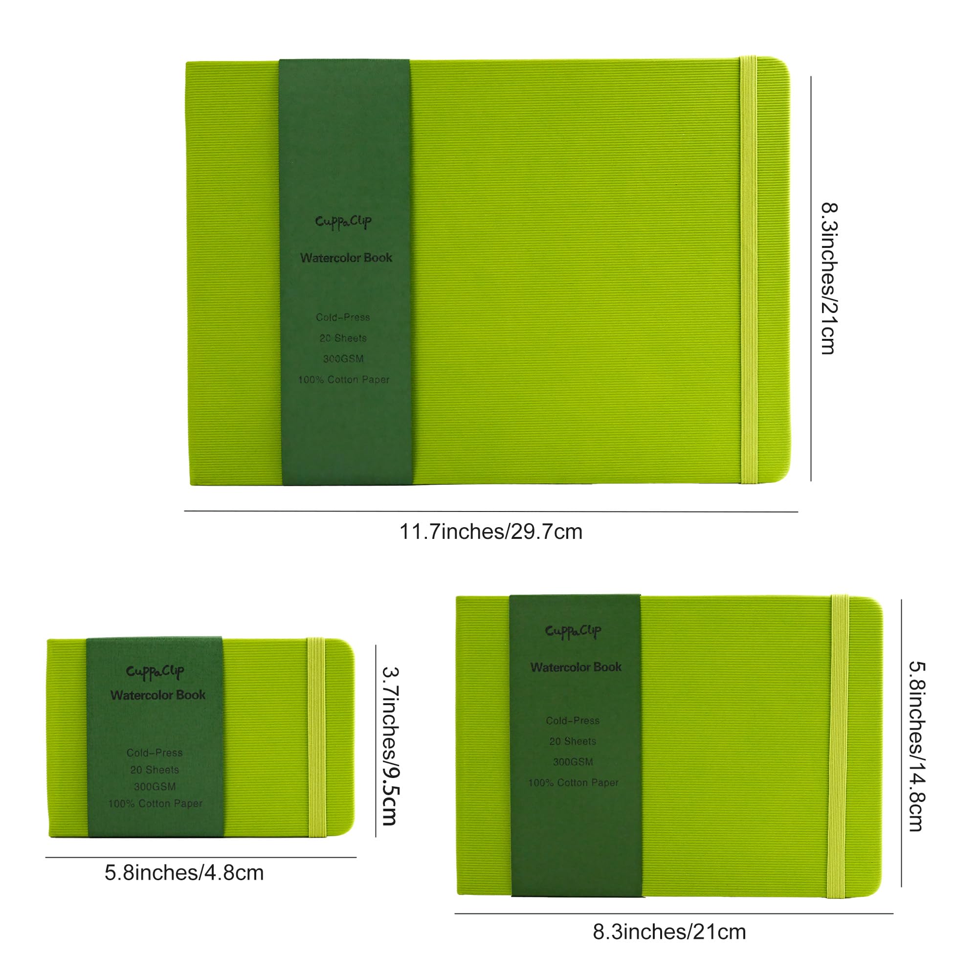 CuppaClip Carnet de croquis aquarelle en coton presse à froid avec poche intérieure - 300 g/m² - 63,5 kg (vert, 29,7 x 21,1 cm)