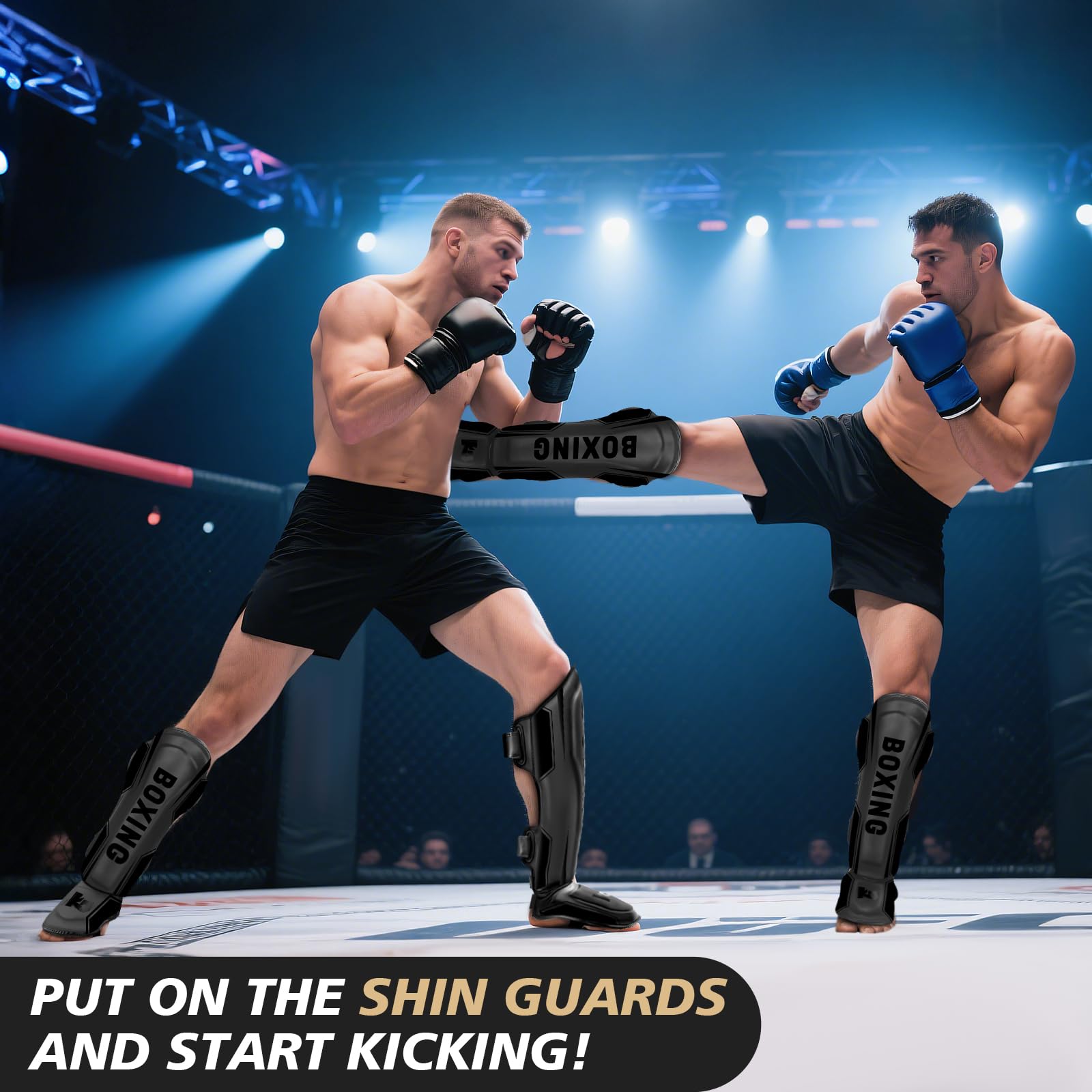 NZQXJXZ Schienbeinschoner Kickboxen, Muay Thai Schienbeinschoner für Männer, Frauen, Verstellbare Beinschützer mit Ristschutz, Kampfsport-Trainingsausrüstung für MMA Training und Sparring