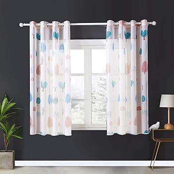 Topfinel Voile Vorhange Mit Osen Baum Mustern Kurze Gardine Fur Kinderzimmer Fenster Wohnzimmer 2er Set 137x117cm Hxb Baum Amazon De Baby