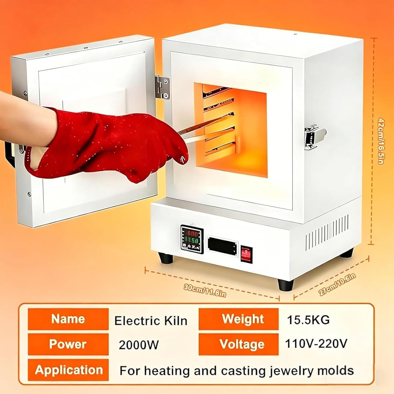 Electric Kiln for Pottery, 2000W High-Temperature Heat Treatment Oven, Melting Furnace with Controller for Dewaxing and Annealing