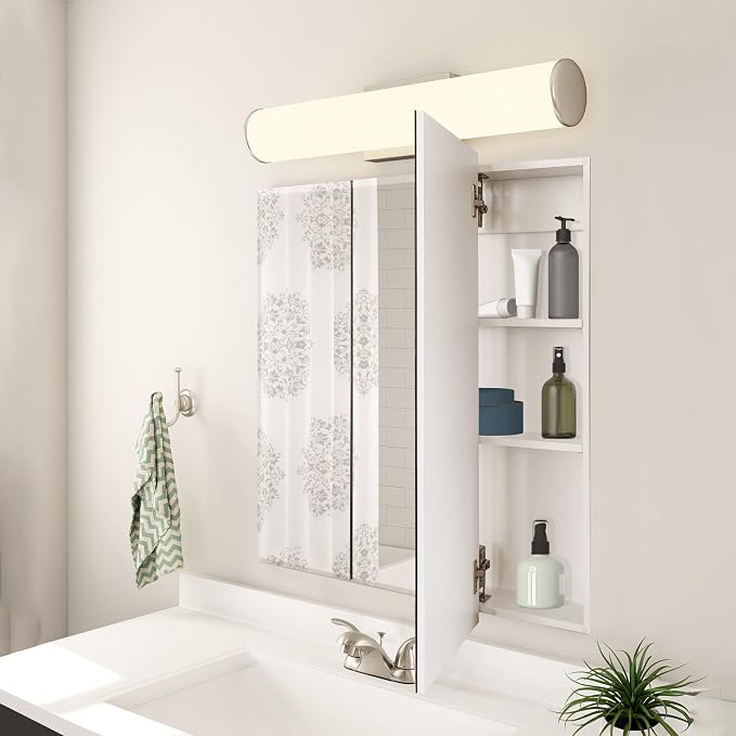Botiquín para baño Design House Cyprus de 25 pulgadas, montaje en pared o empotrado, con puertas espejadas sin marco, gabinete blanco, modelo 590331 miniatura 12