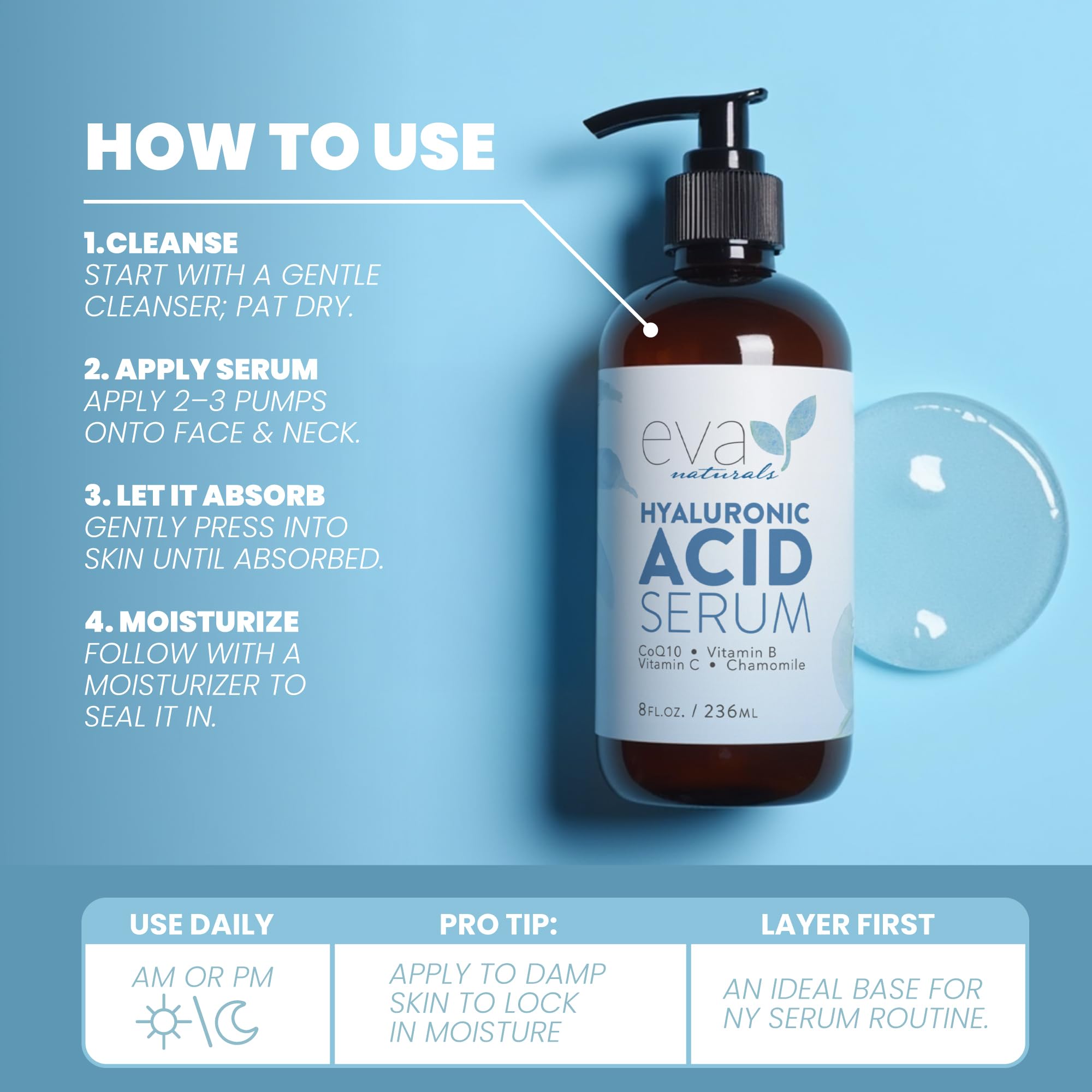 Eva Naturals Hyaluronic Acid Facial Serum – Hydrating Anti-Aging Skin Care