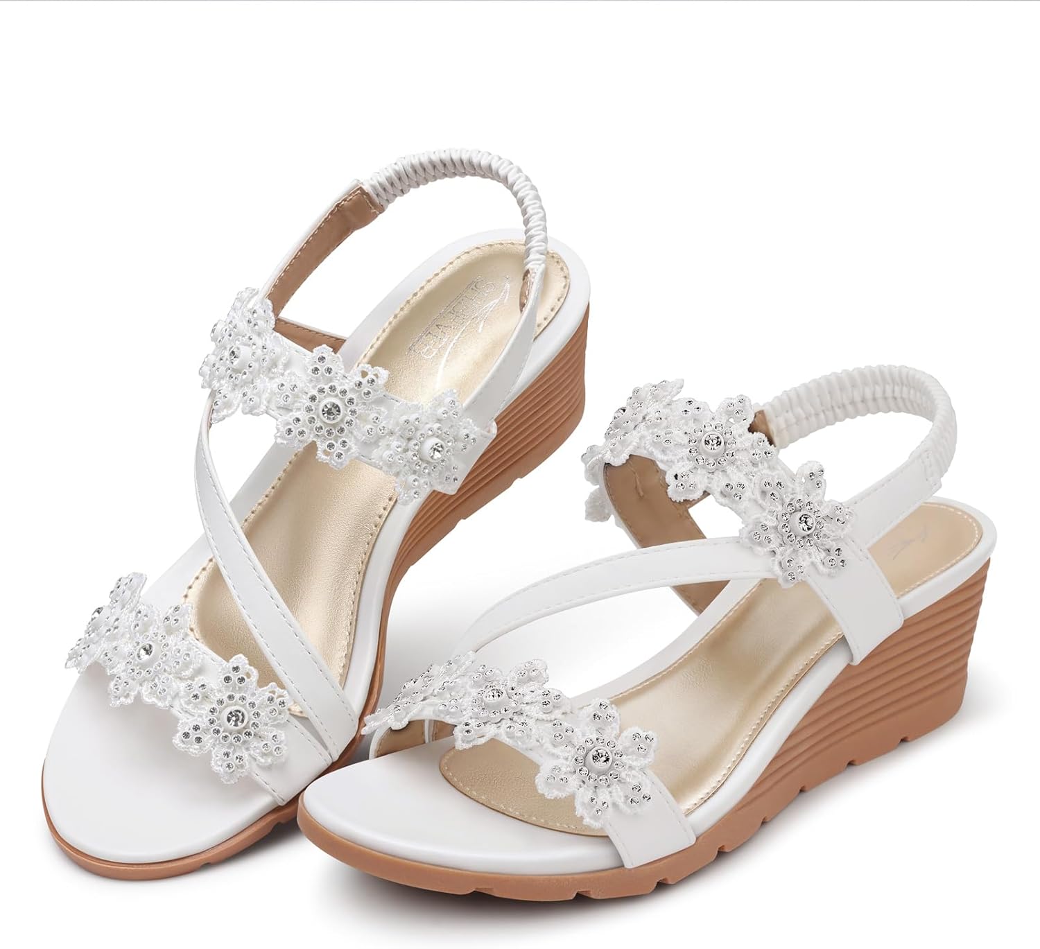 SHIBEVER Wedge Sandals for Women Dressy: Summer Open Toe Low Platform Wedges Sandals Elastic Ankle Strap Flower Comfortable Casual Shoes - Image 6