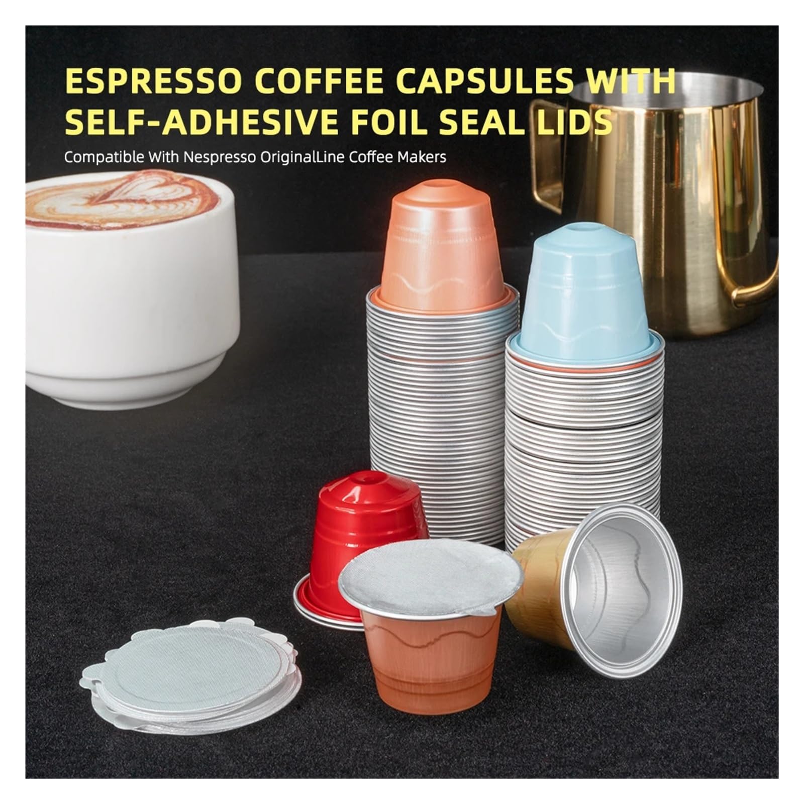 Cápsulas de papel de aluminio vacías rellenables desechables, 100 Uds., cápsulas de café compatibles con(100PCS Red)
