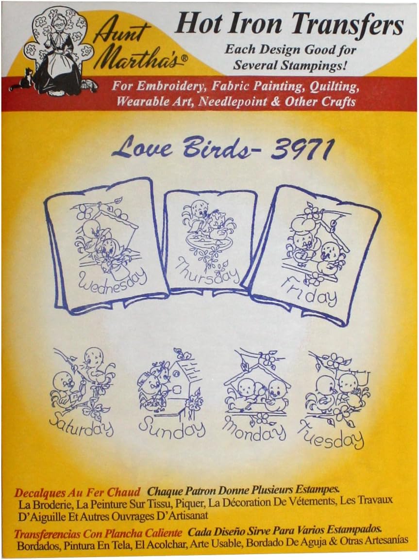 Aunt Martha's Iron On Transfer Patterns for Stitching, Embroidery or Fabric Painting, Cute Vintage Animal Patterns for Tea Towels or Quilting, Set of 5