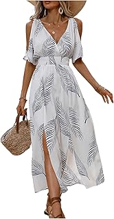 Women's Summer Maxi Casual Dresses 2024 Cold Shoulder V Neck Short Sleeve Dress - Buy now