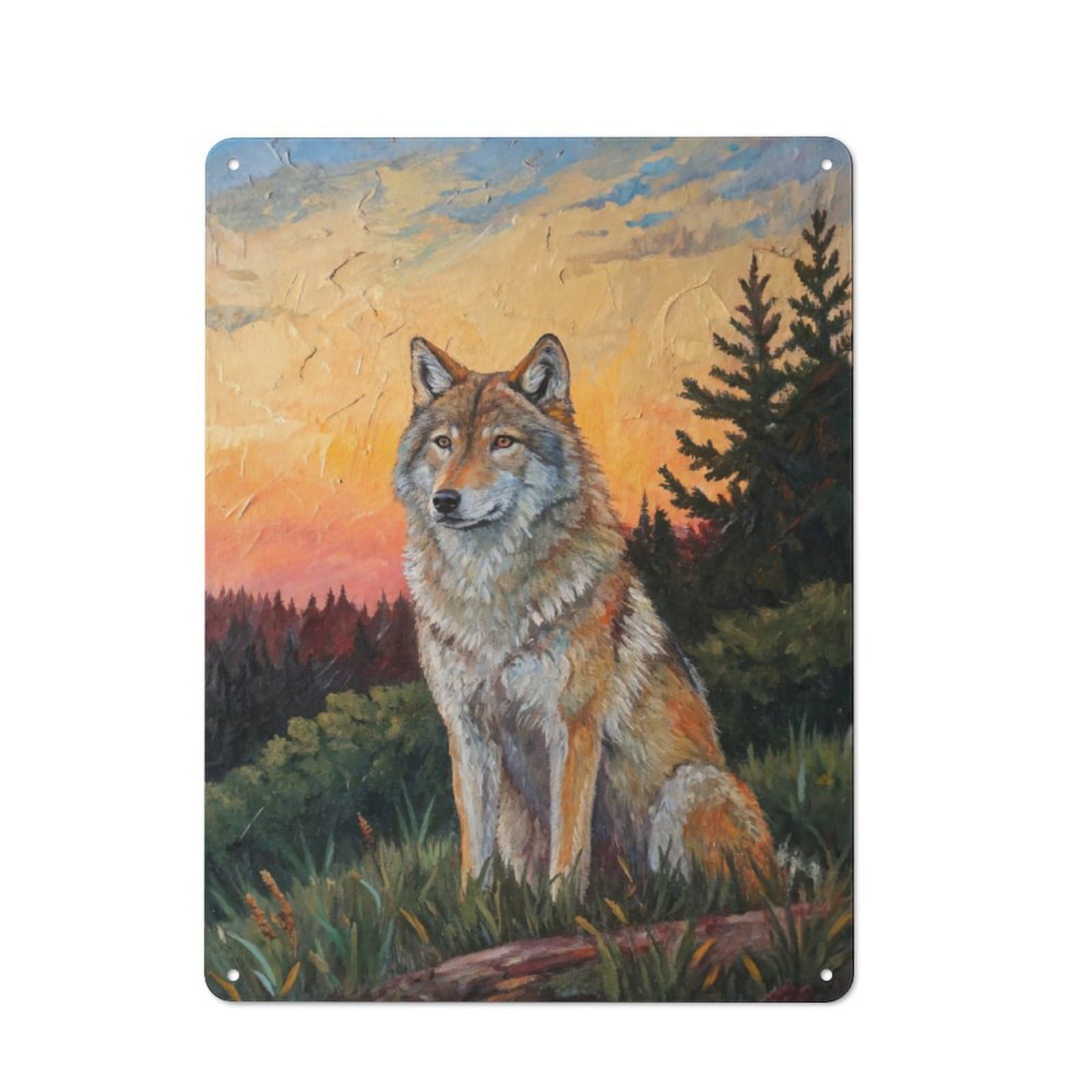 Vintage Wolf at Sunset Metal Plaque 40x30cm, Diner Style Decor for Bakery, Diner, Cafe Or Family Room