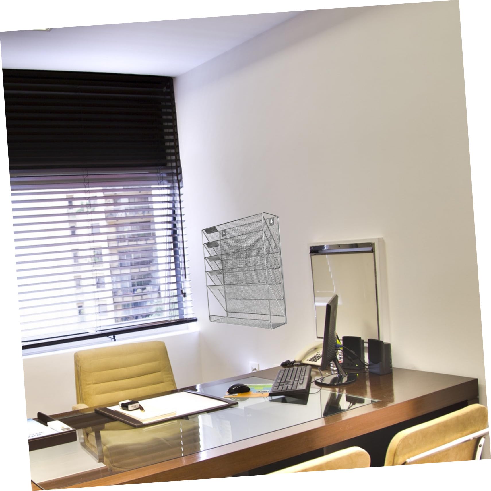 Wall-mounted Multi-layer File Organizer Metal Rack Document Holder for Home Office Storage