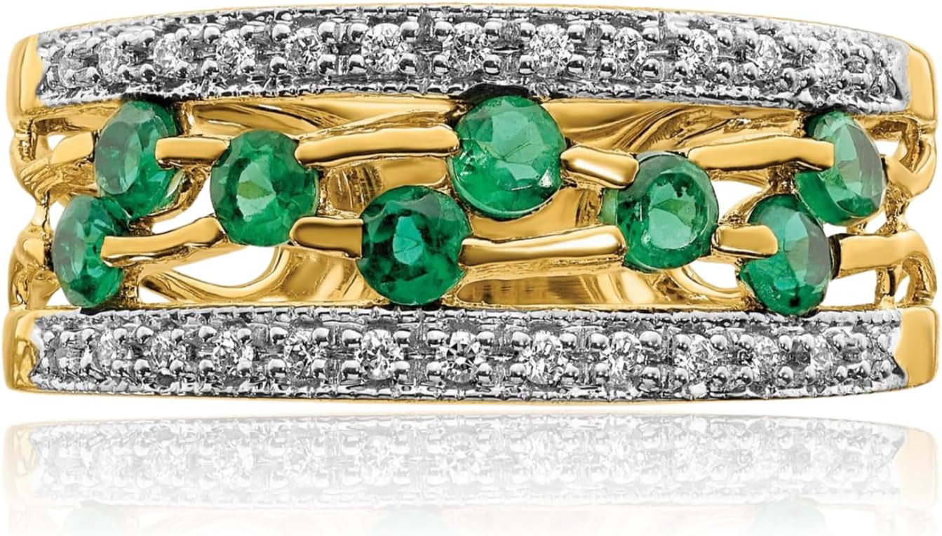 IceCarats 14K Solid Yellow Gold 0.28 carat Green Emerald Diamond Statement Fashion Anniversary Ring 2mm Slim Band Round Cut, Natural, Prong Set