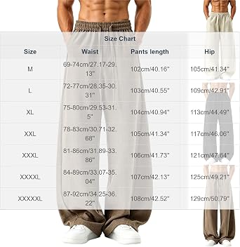 Mens Hiking Pants Lightweight Quick Dry Drawstring Elastic Waist Wide Leg Trousers Lounge Streetwear Baggy Pant with Pockets