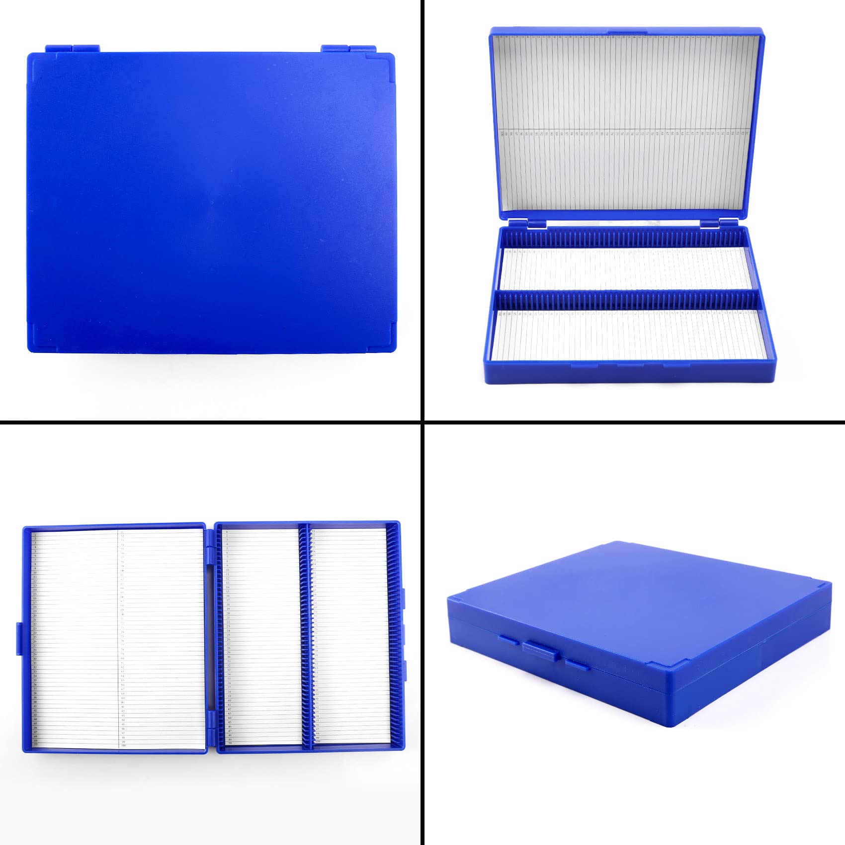 Boîte rectangulaire en plastique pour 100 lames de microscope Bleu roi