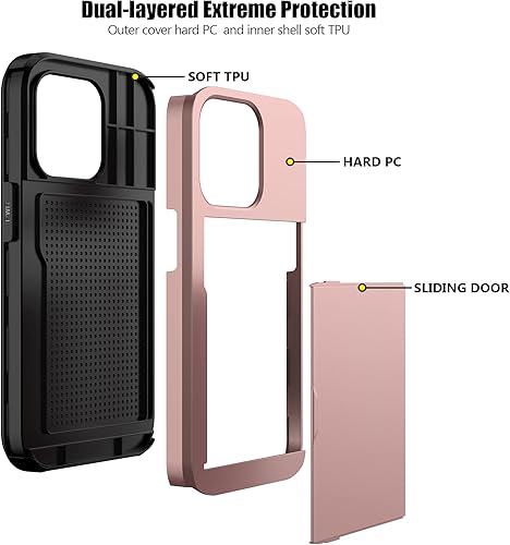 Miniatura 3 de Nvollnoe Funda compatible con iPhone 15 Pro con tarjetero resistente de protección de doble capa a prueba de golpes, ranura para tarjetas oculta,