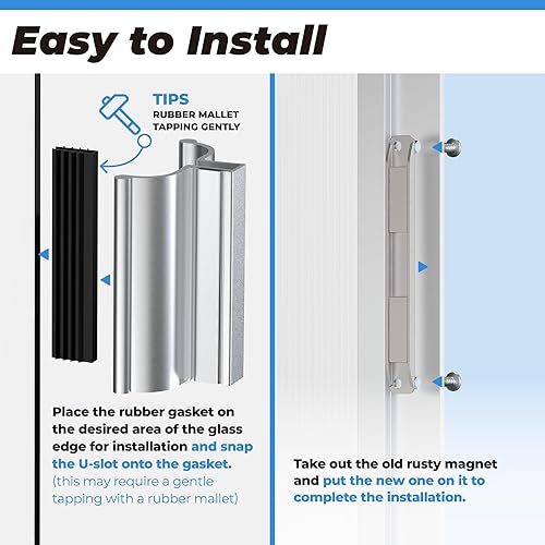 Miniatura 12 de Manija de puerta de ducha cromada de 3-3/4 pulgadas sin marco con golpeo de metal e imán de puerta de ducha de 3 pulgadas para puerta de vidrio