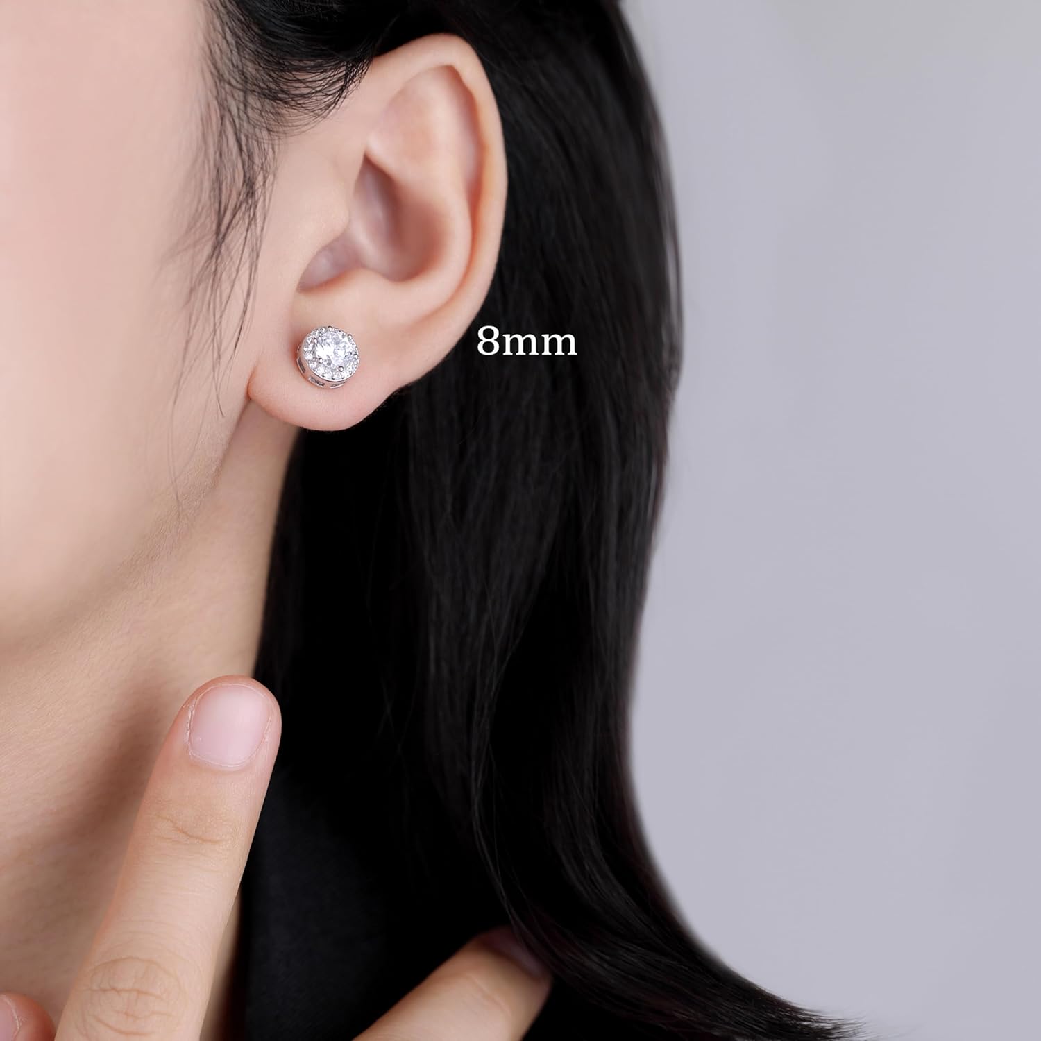 SLUYNZ Sterling Silver Round Halo CZ Stud Earrings for Women Teen Girls Simulated Diamond Earrings Studs 7MM/8MM/9MM - Image 2